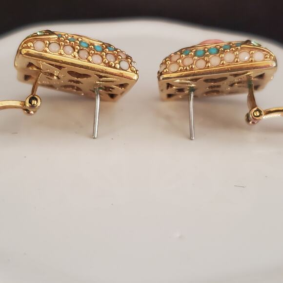 Lauren G Adams LGA Womens Pierced Earrings Omega Clip Gold Plated Pearl Crystals - Picture 4 of 7